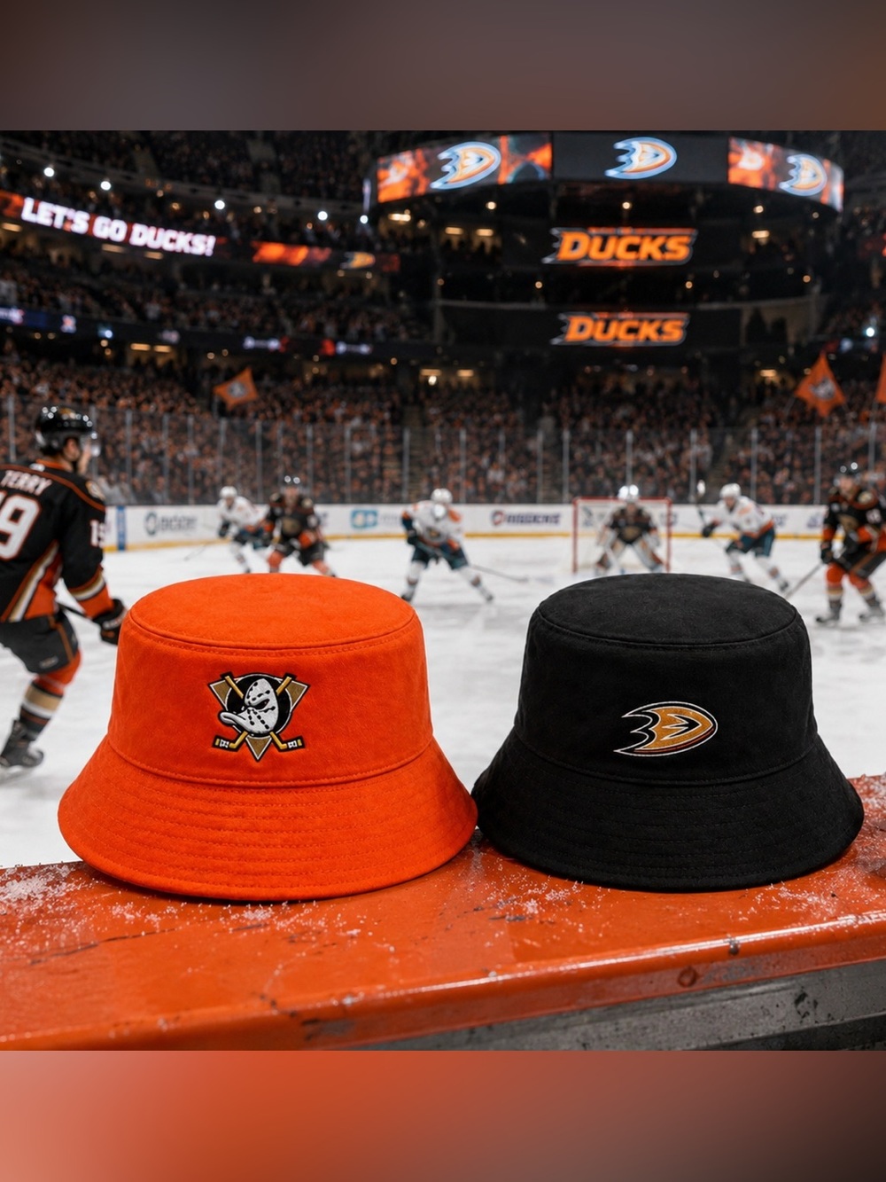 Anaheim Ducks Reversible Bucket Hat Black Orange NHL Chick-fil-A SoCal NWOT